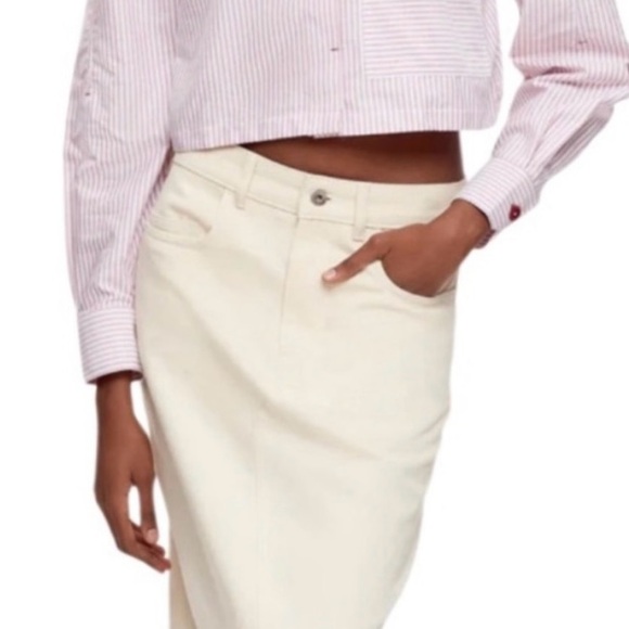 KOTN Striped Button-Up Cropped Egyptian Cotton Long Sleeve Striped Shirt XL - Picture 12 of 13